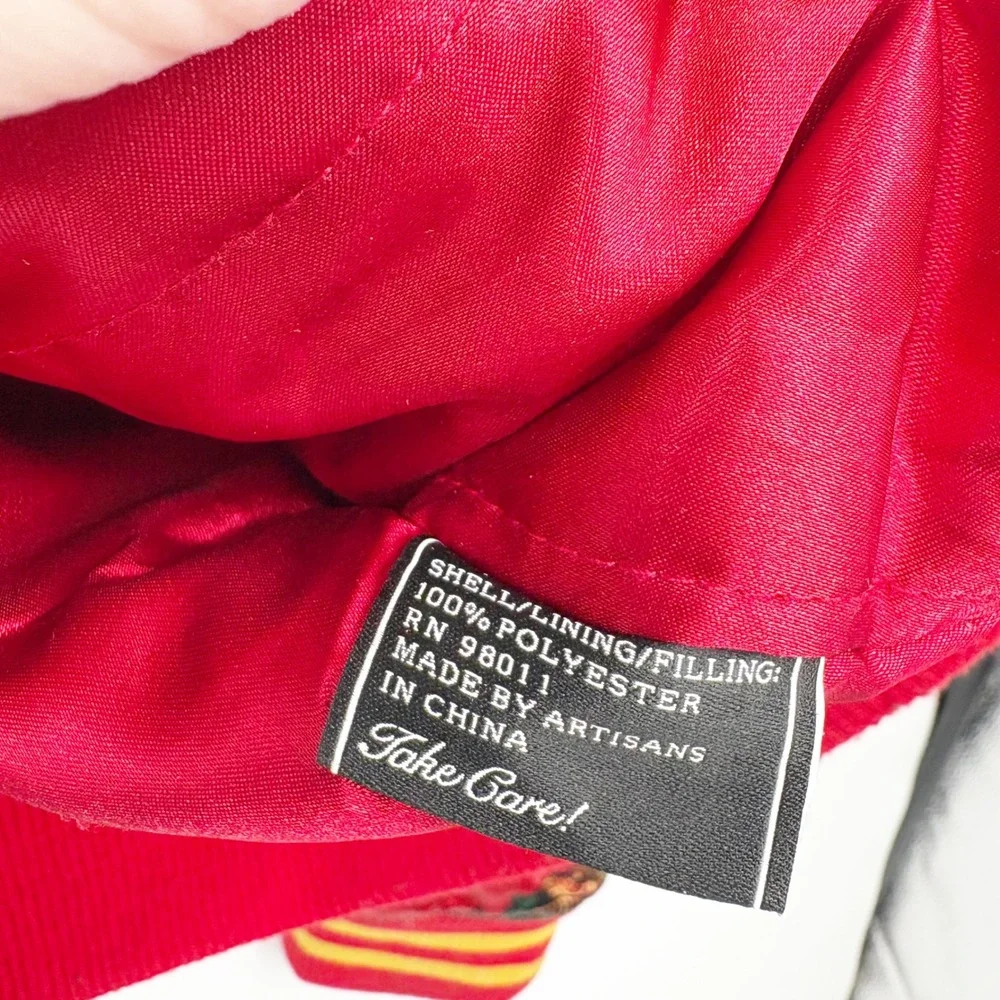 AKOO Mens Rare Red Satin Heraldic Crest Royal Streetwear Bomber Jacket Size XXL